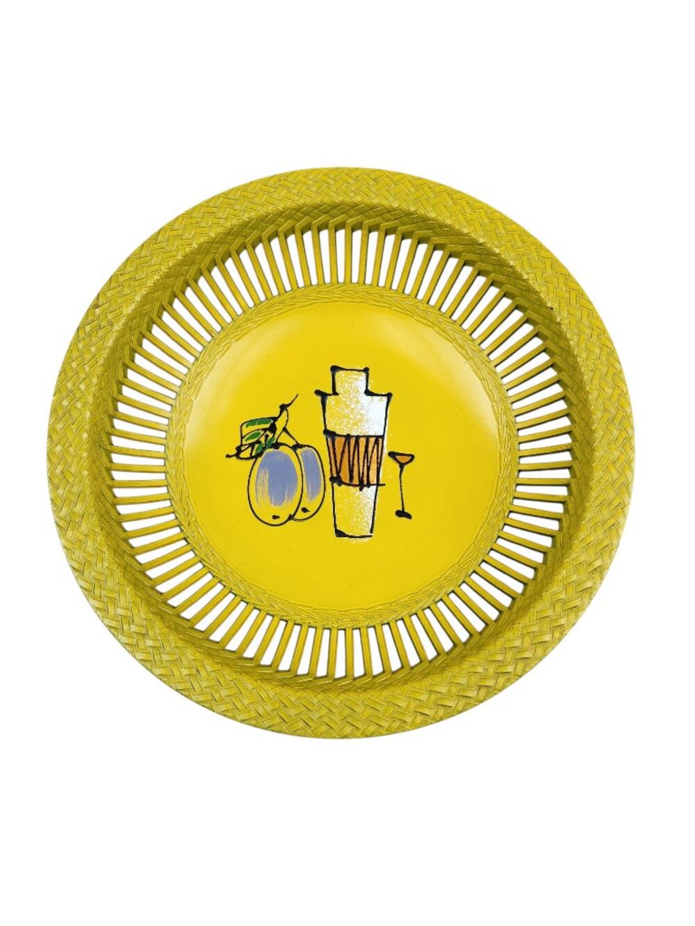 VTG NANCO Yellow Metal Garnish Dish – Cocktail Server – Basket Weave Reticulated